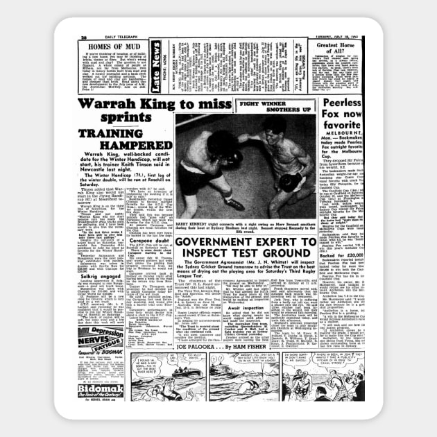 Newspaper - Sydney Daily Telegraph 1950 Sticker by Simontology